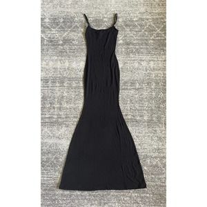 Skims Womens S Tank Long Slip Dress Black Ribbed Straps Fitted NWT O4